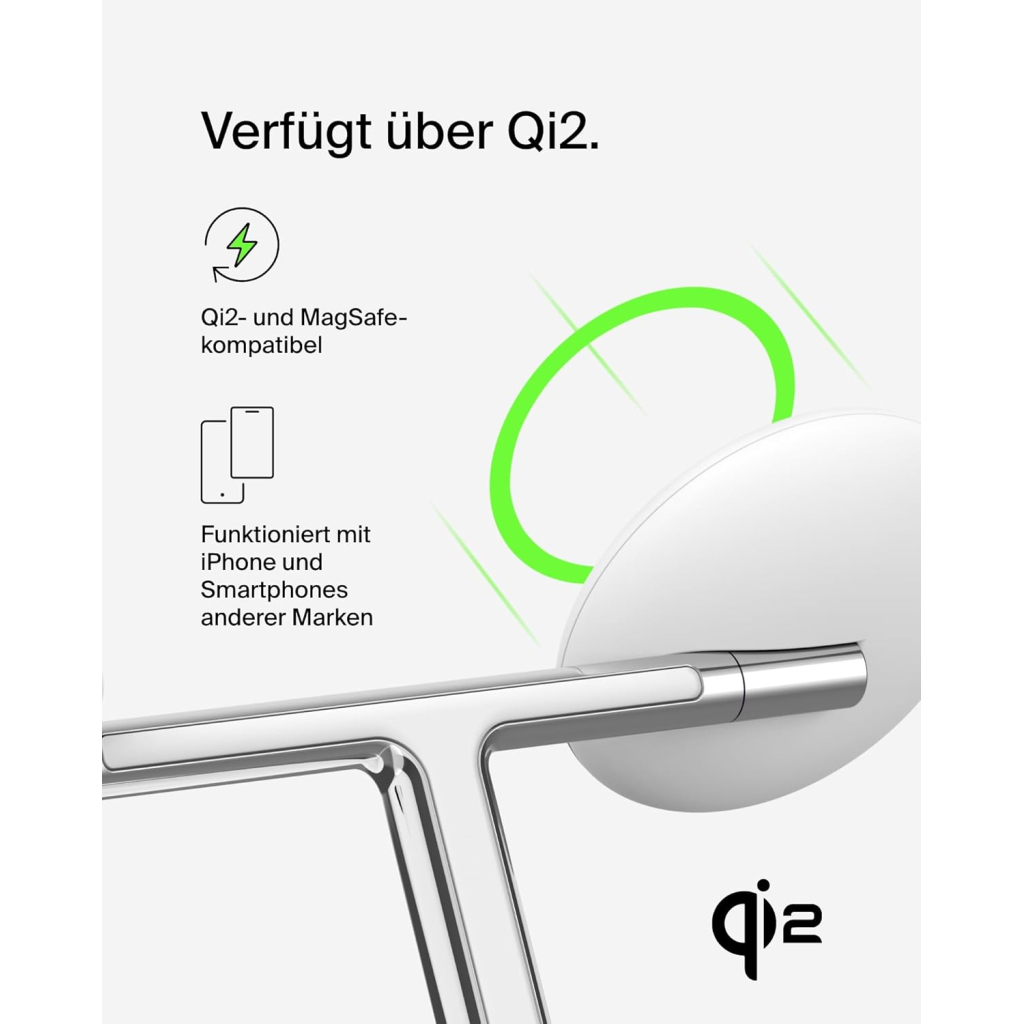 Зарядний пристрій Belkin 3in1 Magnetic Adjustable Pad Qi2 15W White (WIZ023VFWH) - зображення 8