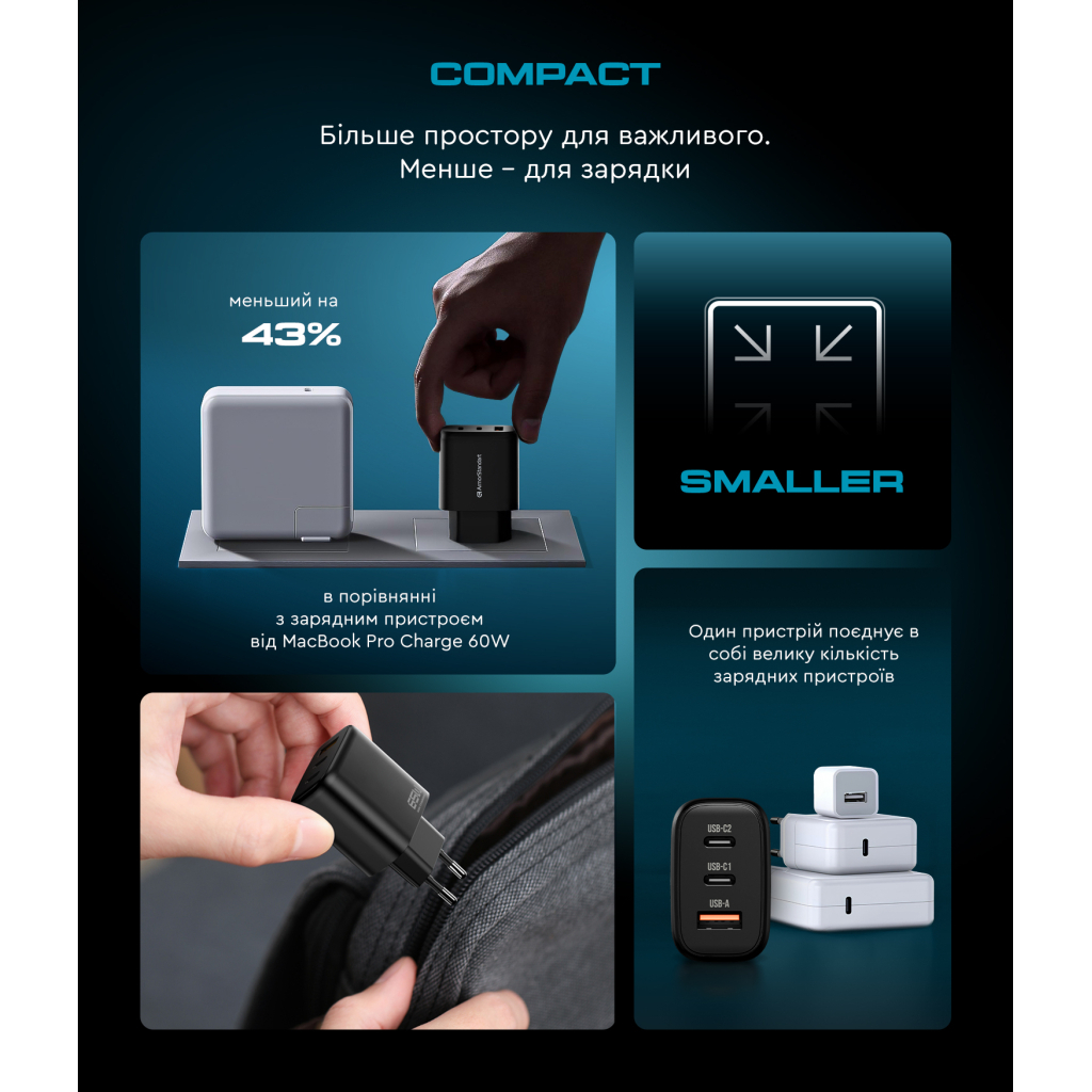 Зарядний пристрій Armorstandart ARP-621 Resolute Power USB-C 65W GaN Black (ARM70023) - зображення 9