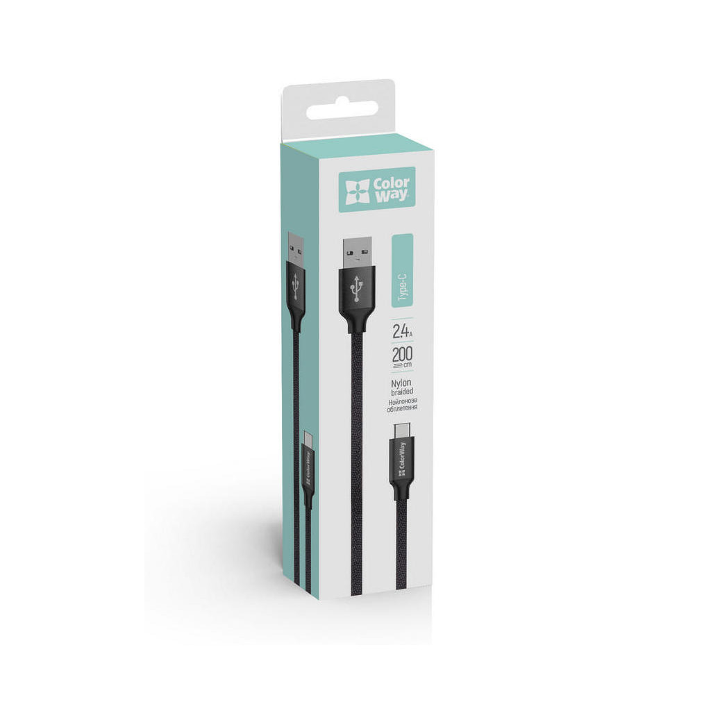 Дата кабель USB 2.0 AM to USB-C 2.0m black ColorWay (CW-CBUC008-BK) - зображення 4