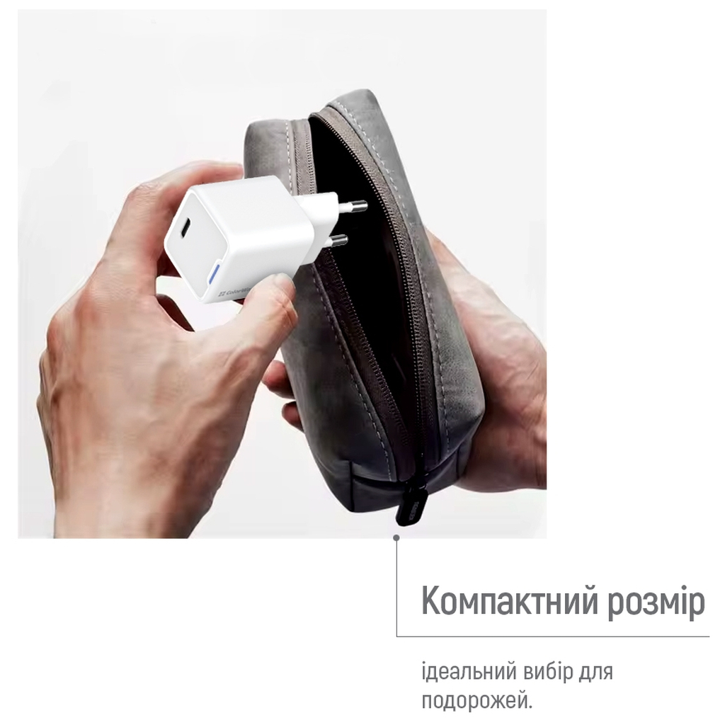 Зарядний пристрій ColorWay C101D GaN Mini 20W PD PPS USB-C + cable USB-C to Lightning white (CW-CHS059PDL-WT) - изображение 11