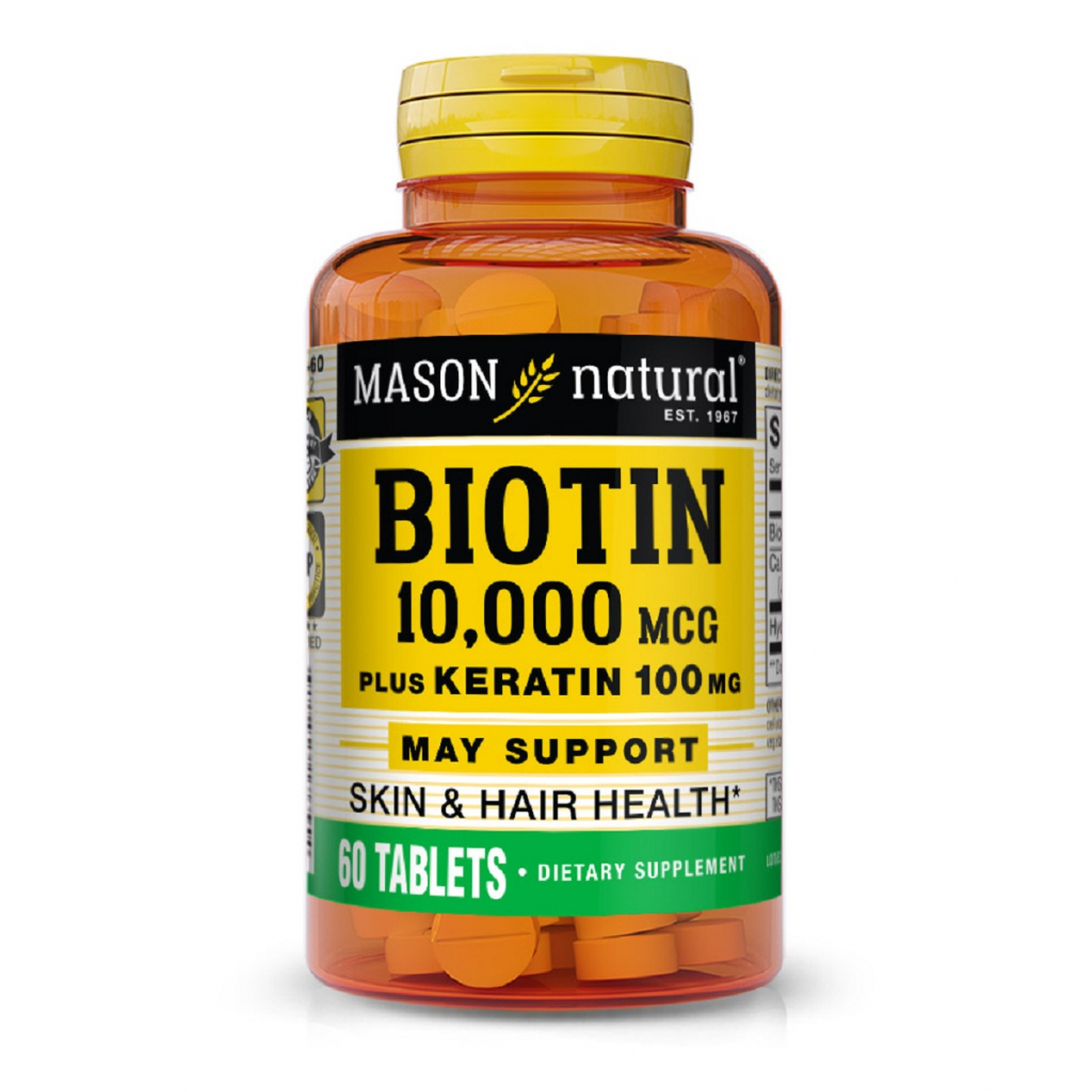 Вітамін Mason Natural Біотин 10000мкг з кератином, Biotin Plus Keratin, 60 таблето (MAV-17655) - зображення 1