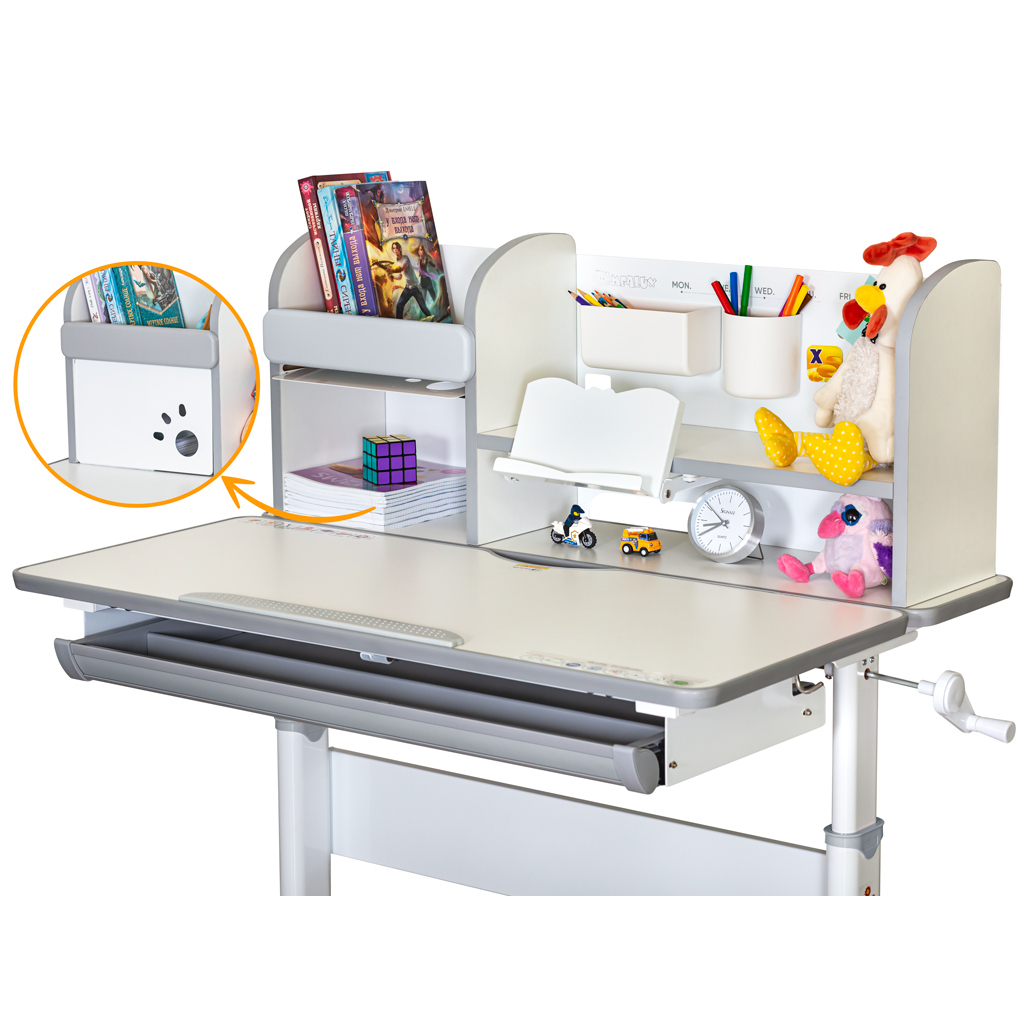 Парта Mealux Edmonton Multicolor Grey з полицею (BD-610 W/МС + G с полкой) - зображення 7