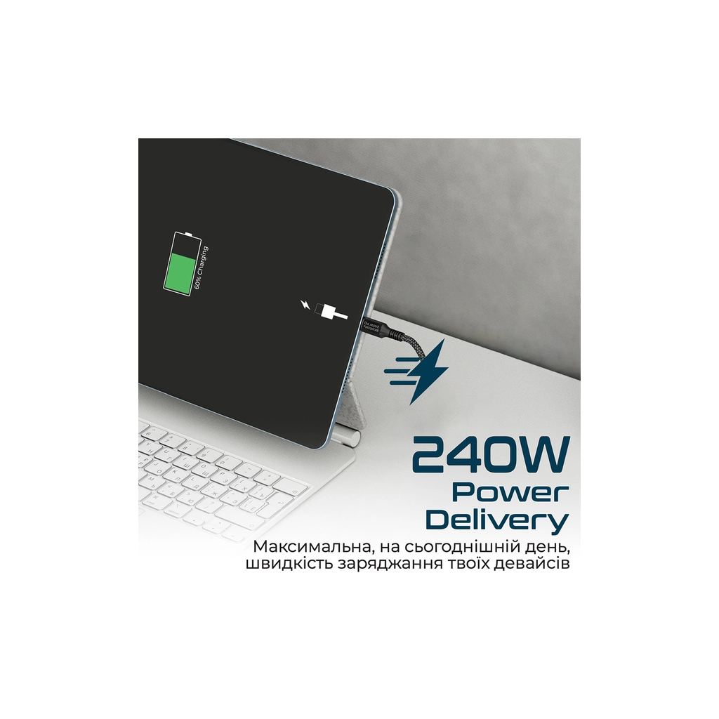 Дата кабель USB-C to USB-C 1.0m Promate (powerbolt240-1m.black) - зображення 3