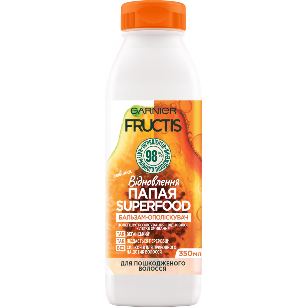 Кондиціонер для волосся Garnier Fructis Superfood Папайя для пошкодженого волосся 350 мл (3600542290555) - зображення 1