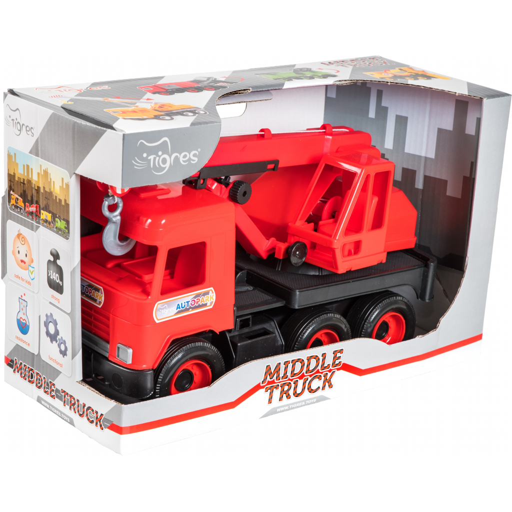 Спецтехніка Tigres Авто "Middle truck" кран (червоний) в коробці (39487) - зображення 2