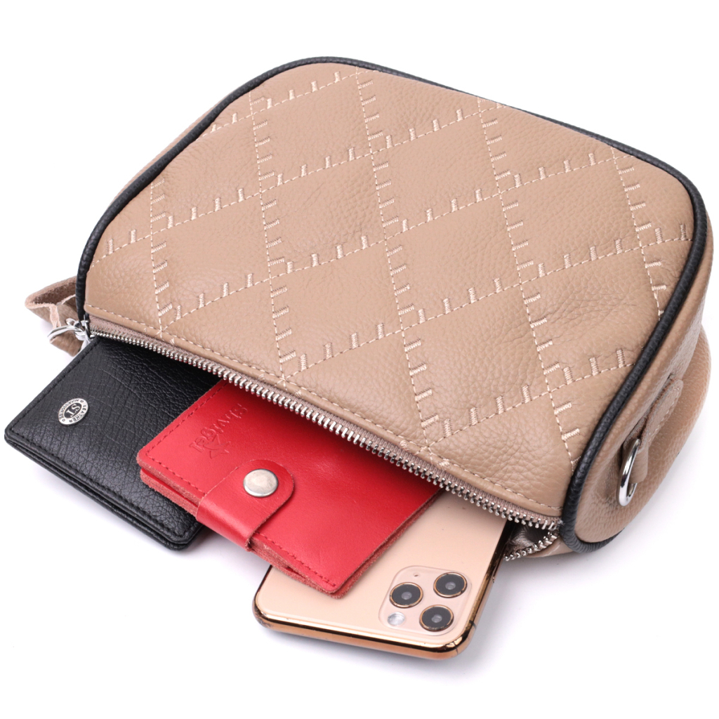 Сумка Vintage Напівкругла крос-боді жіноча з натуральної шкіри Бежева (22392) - зображення 8