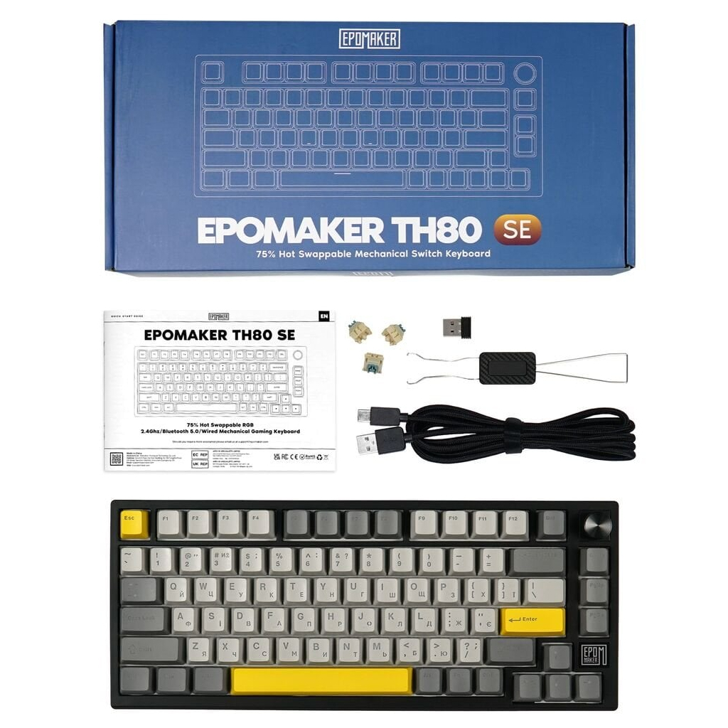 Клавіатура Epomaker TH80 SE 75 Budgerigar V2 Switch Hot-Swap RGB Wireless/Bluetooth/USB UA Black (TH80-SE-B-BV2) - зображення 12