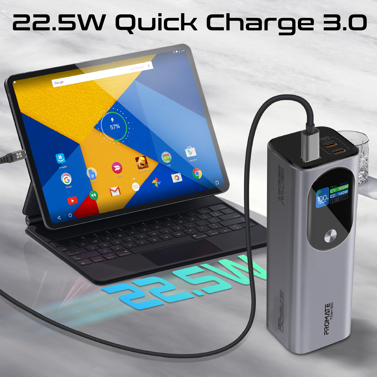 Універсальна мобільна батарея Promate Titan-160 140W 27600mAh Gray - зображення 6