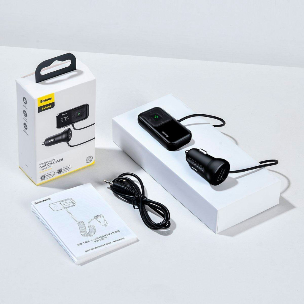 FM модулятор Baseus T Shaped S-16 2 х USB Type-A, microSD, AUX Black (CCMT000201) - изображение 5