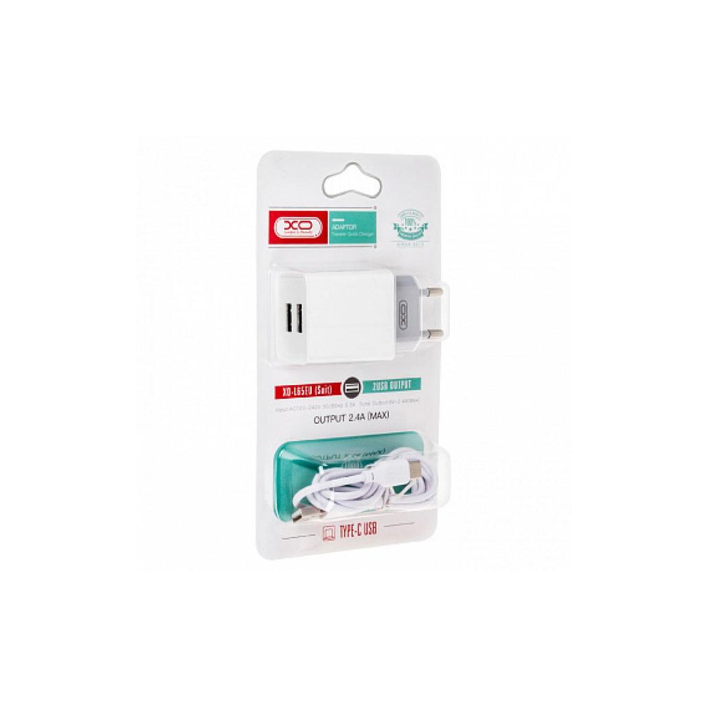 Зарядний пристрій XO L75 2USB/2.4A + Type-C White (XO-L75-T) - зображення 2