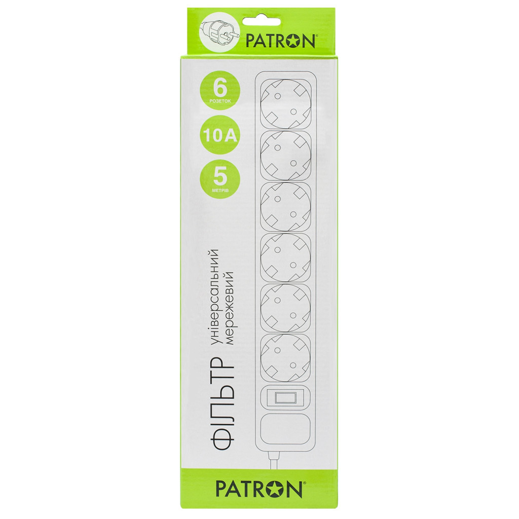 Мережевий фільтр живлення Patron 5m (SP-1065W), 6 розеток White (EXT-PN-SP-1065W) - зображення 2