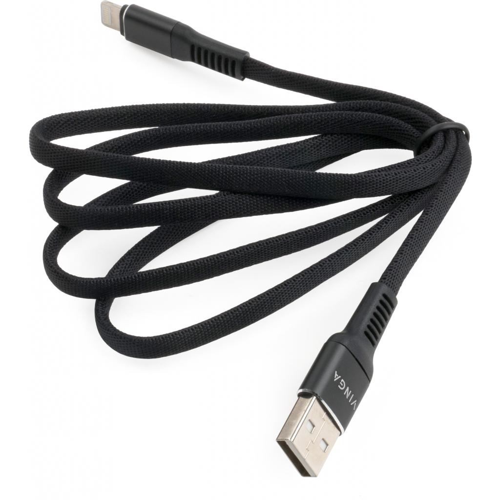 Дата кабель USB 2.0 AM to Lightning 1.0m flat nylon black Vinga (VCPDCLFNB1BK) - зображення 3