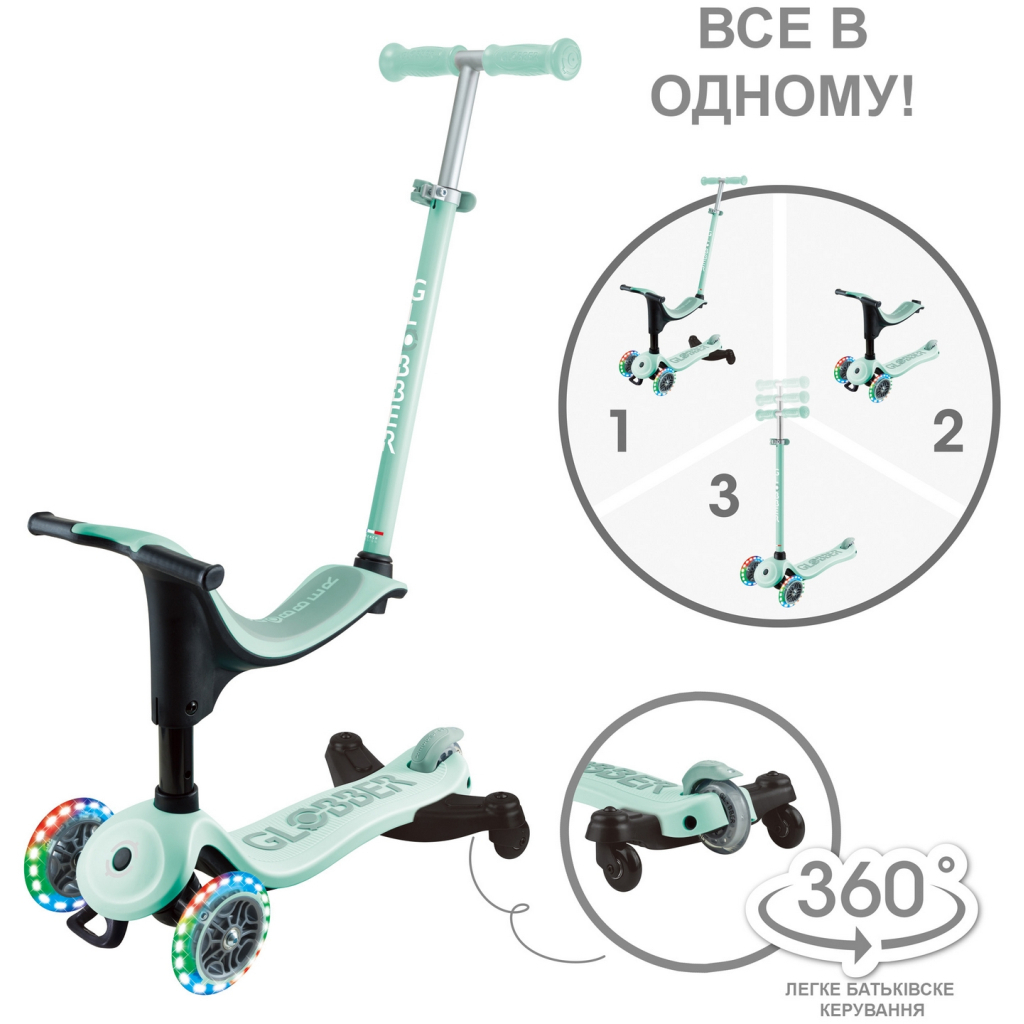 Самокат Globber Up Sporty 360 колеса з підсвіткою Мятно-фісташковий (456-706) - зображення 8