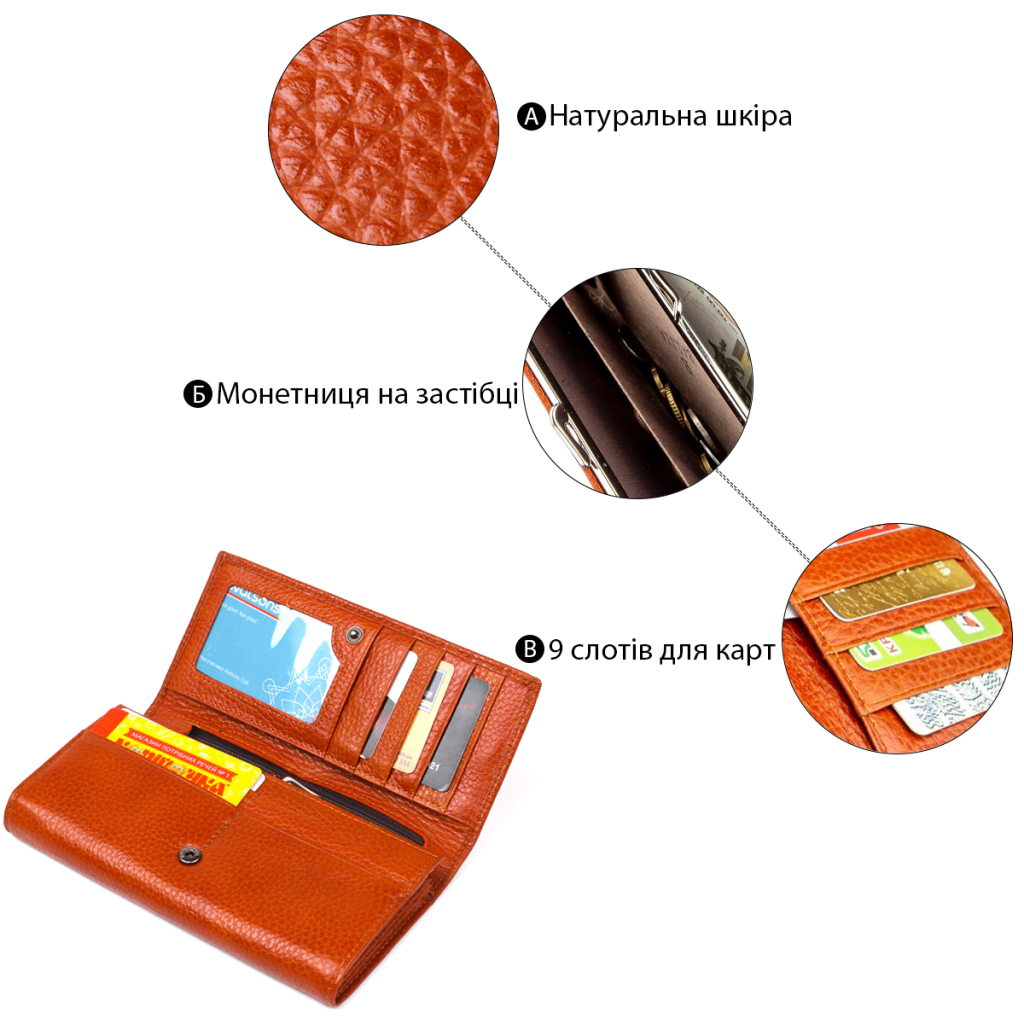 Гаманець Baliya Зі стразом жіночий шкіряний Помаранчевий (18976) - зображення 5