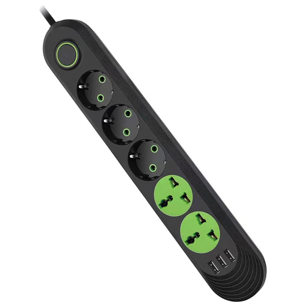 Мережевий фільтр живлення Voltronic F02U, 3роз EU + 2роз Universal, 3*USB Black (F02U-Black) - зображення 1