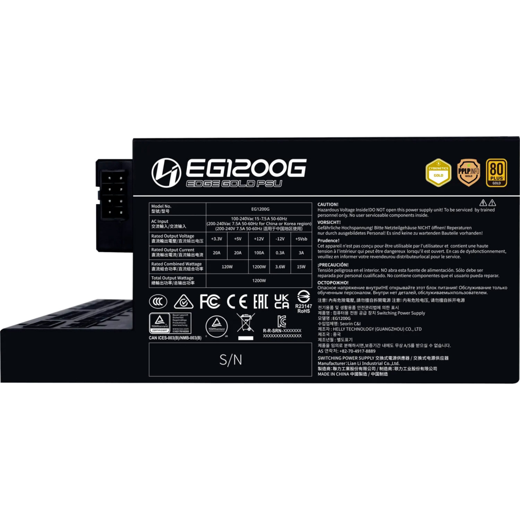 Блок живлення Lian Li 1200W EDGE GOLD Black (G9P.EG1200G.BH00.EU) - зображення 4