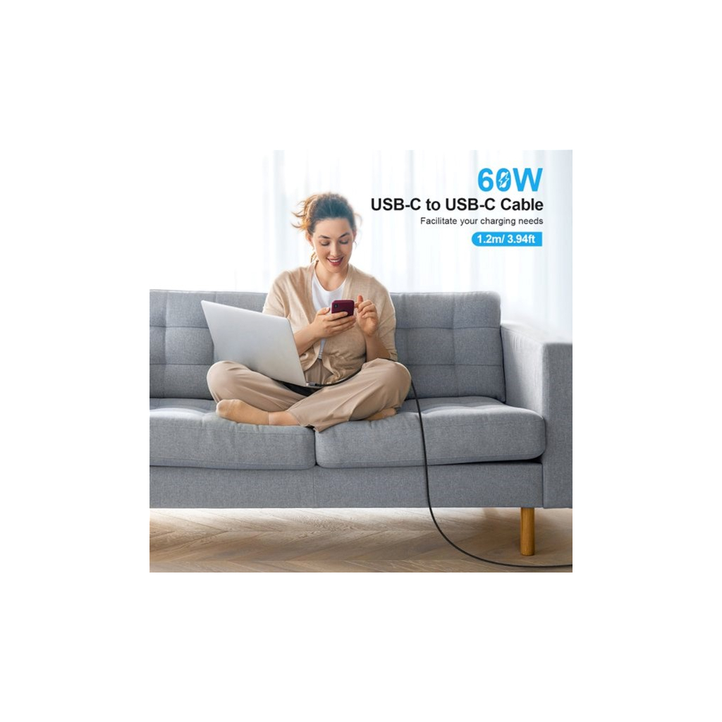 Дата кабель USB-C to USB-C 1.2m USB 2.0 60W Choetech (XCC-1014-BK) - зображення 6