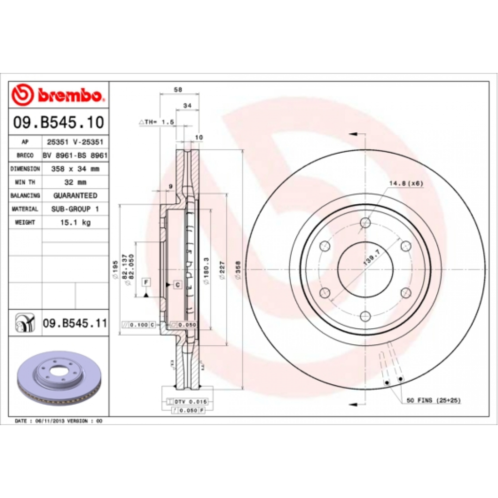Гальмівний диск Brembo 09.B545.11 - зображення 1