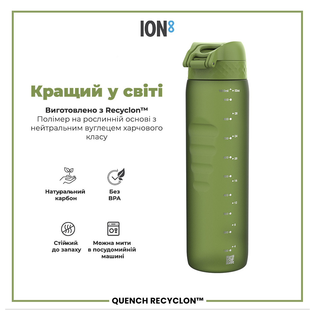Пляшка для води ION8 OneTouch 1000 мл BPA Free Khaki Green (I8RF1000KGRE) - зображення 6