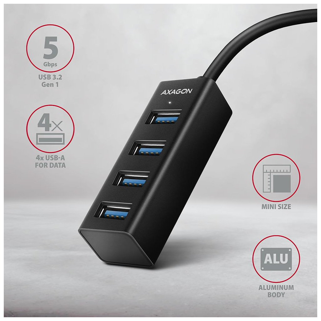 Концентратор AXAGON USB-C to 4xUSB 3.0 0.2m black (HUE-M1C) - зображення 2