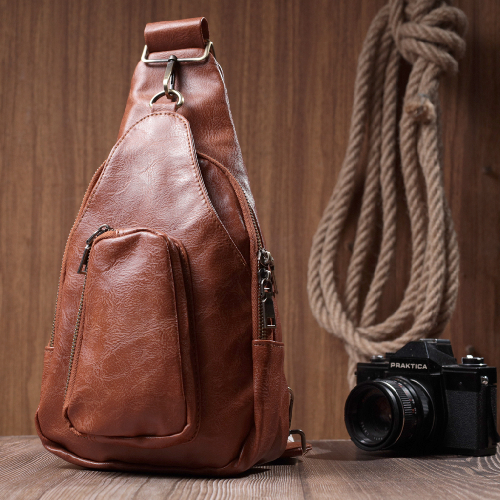 Сумка Vintage Жіноча з екошкіри з акцентом на текстильну лямку Руда (22773) - зображення 9