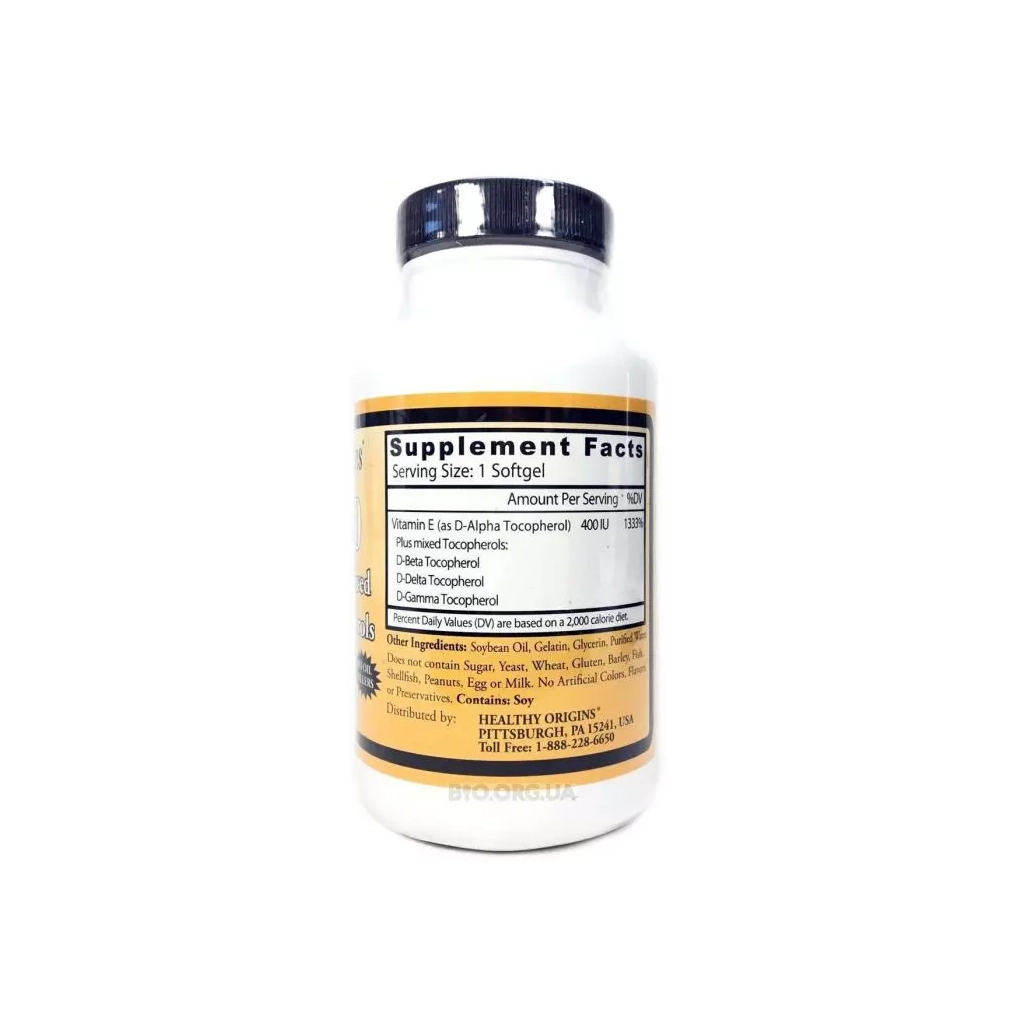 Вітамін Healthy Origins Вітамін Е, Суміш токоферолу, Vitamin E 400 МО, 180 капсул (HO15145) - зображення 2