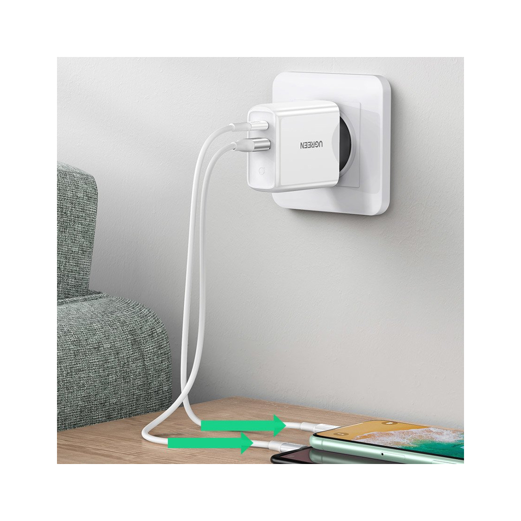 Зарядний пристрій Ugreen CD170 36W USB + Type-C Charger (White) (60468) - зображення 4
