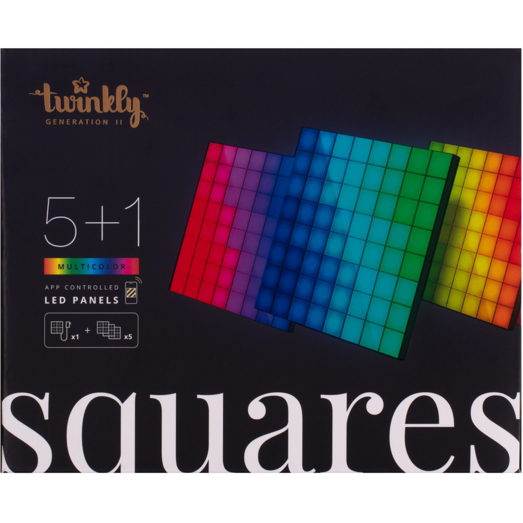 Гірлянда Twinkly Панель Smart LED Squares 1+5 RGB, Gen II, IP20, 16x16см, білий (TWQ064STW-07-BEU) - зображення 1