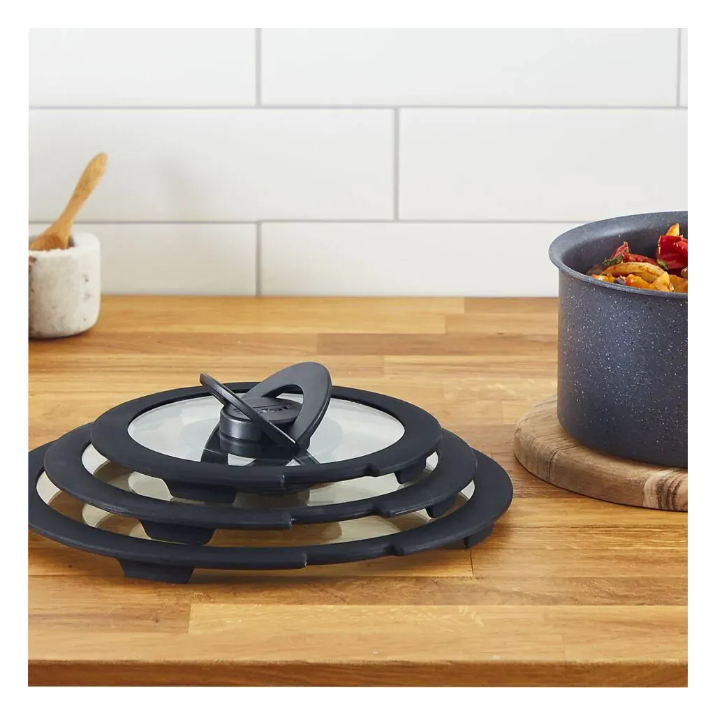 Кришка для посуду Tefal Ingenio, набір 3 шт, скло, пластик, чорний (L9849053) - зображення 3
