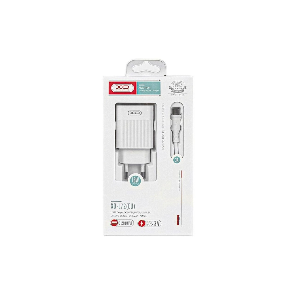 Зарядний пристрій XO 1xUSB QC3.0 18W + 2xUSB 2.4A + cable USB-C white (L72-TC-WH) - зображення 9