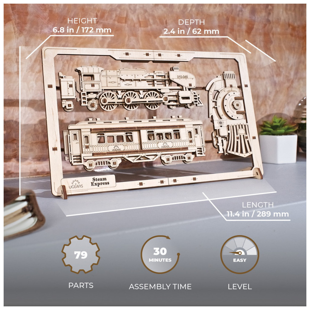 Конструктор Ugears Паротяг 2.5D (6337513) - зображення 11