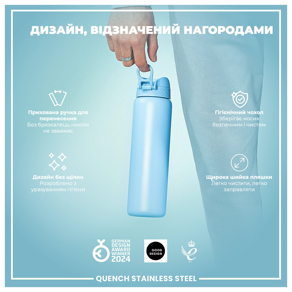 Пляшка для води ION8 OneTouch Stainless Steel 1200 мл Alaskan Blue (I8SS1000ABLU2) - зображення 4