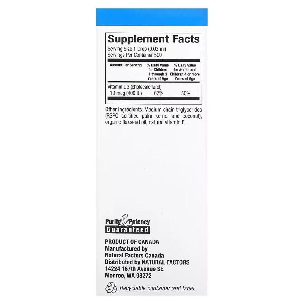 Вітамін Natural Factors Вітамін D3 у Краплях для дітей, 400 МО, Без Ароматизаторів, (NFS-01058) - изображение 2