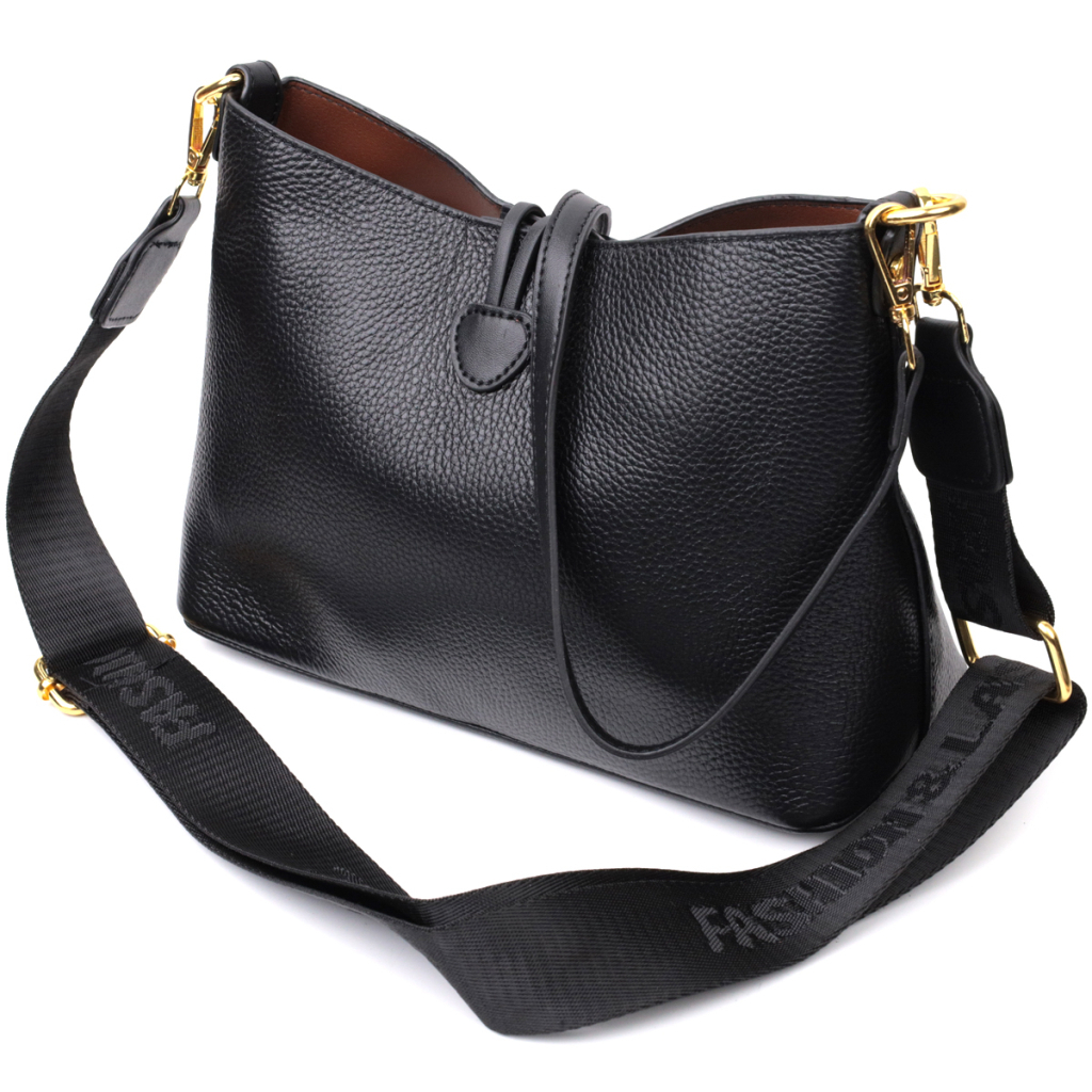 Сумка Vintage Жіноча із застібкою ґудзиком з натуральної шкіри Чорна (22319) - зображення 2