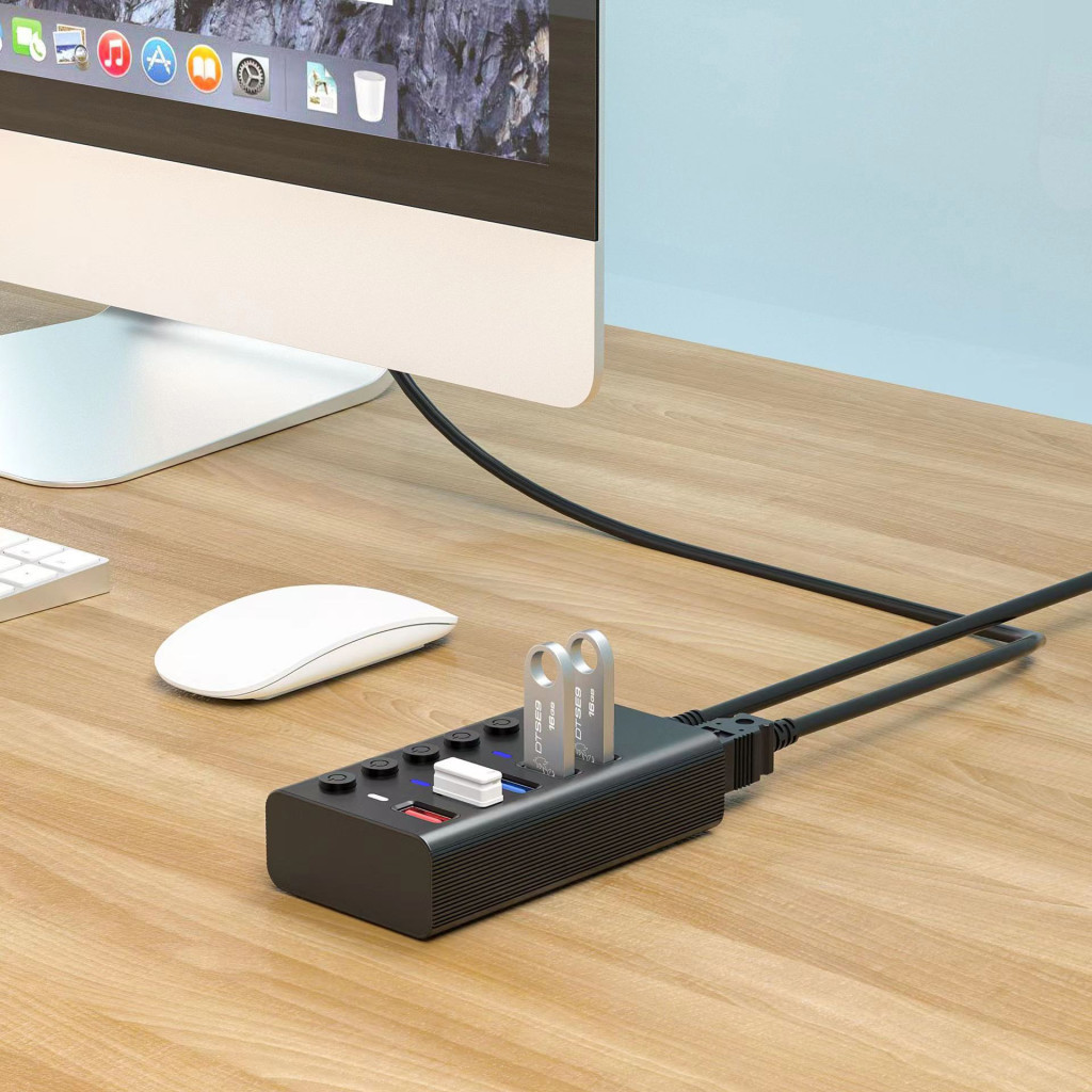 Концентратор Dynamode 5 ports USB3.0 to 4*USB3.0+2.4А Power Adapter 2.5A/12V (DM-UH-P405-G) - изображение 5