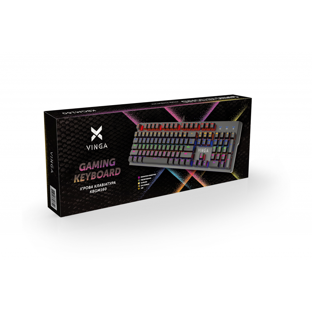 Клавіатура Vinga KBGM160 LED Outemu Blue USB Black (KBGM160 Black) - зображення 6