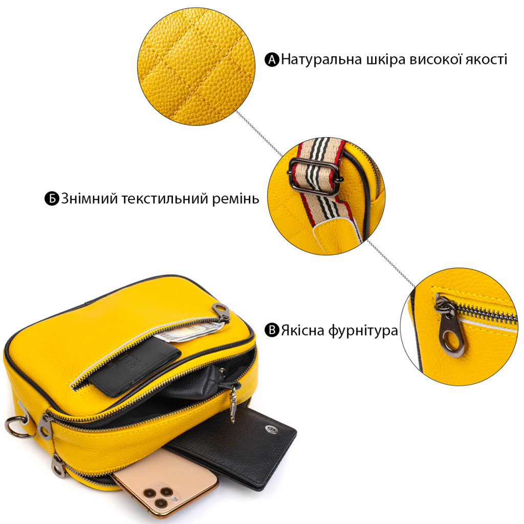 Сумка Vintage Жіноча крос-боді з натуральної шкіри Жовта (22114) - зображення 4