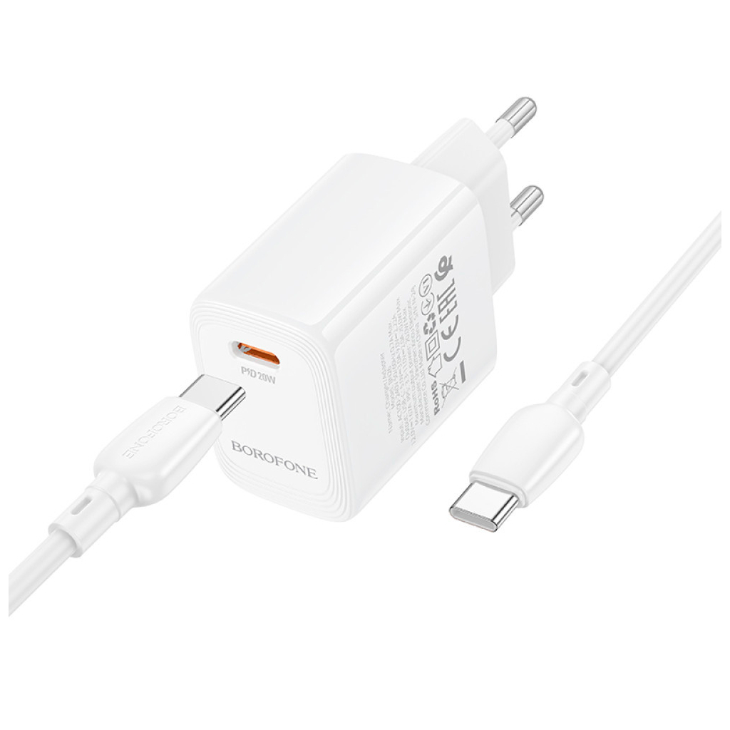 Зарядний пристрій BOROFONE BN26 Fuente USB-C PD20W + cable USB-C to USB-C White (6941991120251) - зображення 3