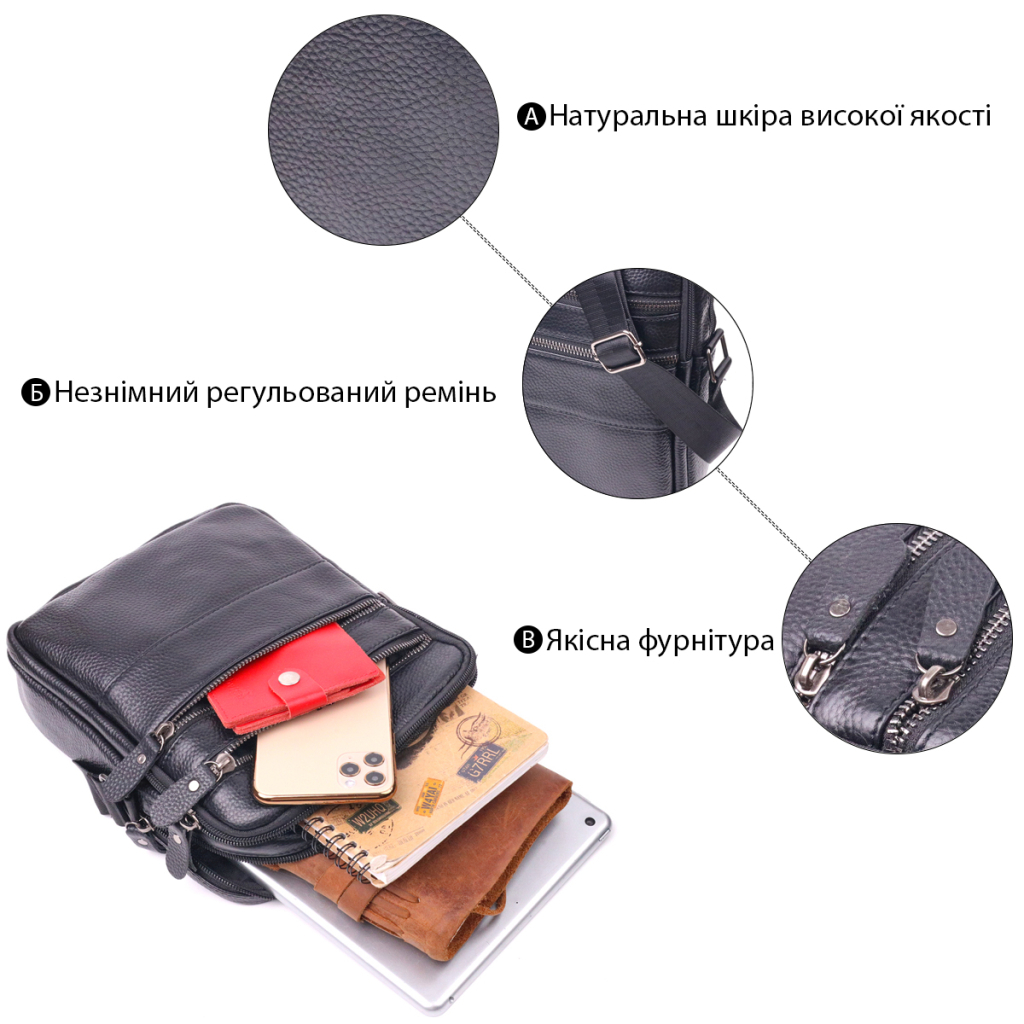 Сумка Vintage Чоловіча з натуральної зернистої шкіри Чорна (21398) - зображення 5