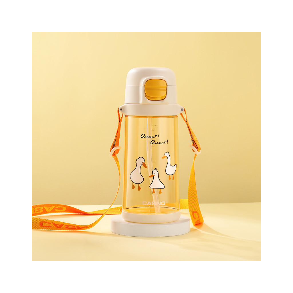 Пляшка для води Casno 690 мл KXN-1219 Помаранчева Гуси з соломинкою (KXN-1219_Orange) - зображення 2