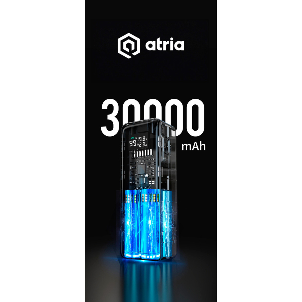 Батарея універсальна Atria 30000mAh PD/3.1/160W(Max)80W+80W, QC/3.0/22.5W, Blue (WPD-160SB) - зображення 3