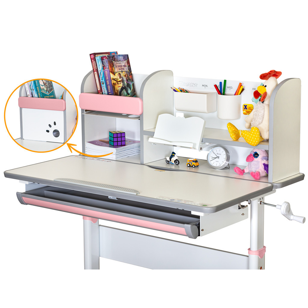 Парта Mealux Edmonton Multicolor Pink з полицею (BD-610 W/МС + PN с полкой) - зображення 6