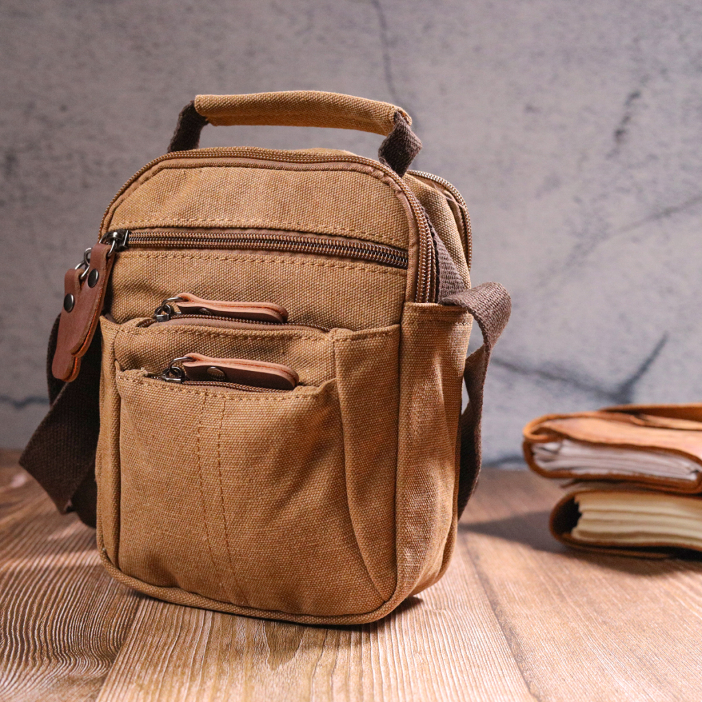 Сумка Vintage Чоловіча з щільного текстилю Коричнева (21245) - зображення 9
