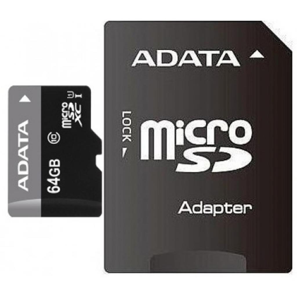 Карта пам'яті ADATA 64GB microSD class 10 UHS-I (AUSDX64GUICL10-RA1) - зображення 1