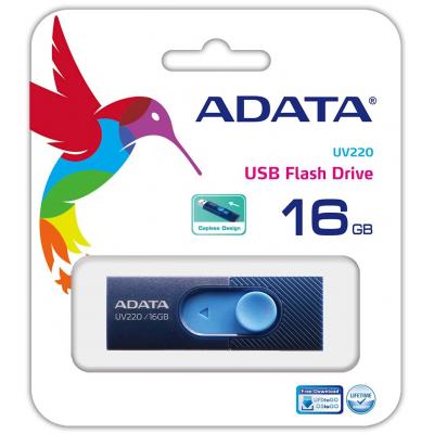 USB флеш накопичувач ADATA 16GB UV220 Blue/Navy USB 2.0 (AUV220-16G-RBLNV) - зображення 3