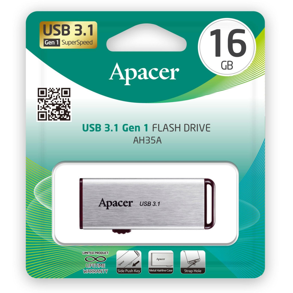 USB флеш накопичувач Apacer 16GB AH35A Silver USB 3.1 Gen1 (AP16GAH35AS-1) - изображение 5