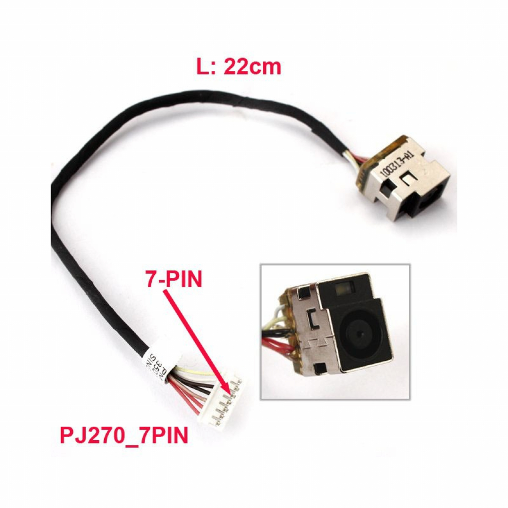 Роз'єм живлення ноутбука з кабелем для HP PJ270 (7.4mm x 5.0mm + center pin), 8(7)-pi Универсальный (A49035) - изображение 2