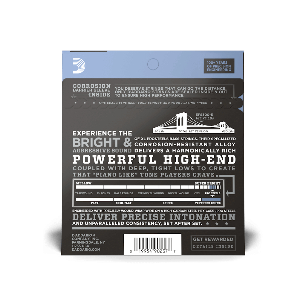 Струни для гітари D'Addario XL ProSteels Bass Custom Light Top/Medium Bottom (43-127) (EPS300-5) - зображення 3