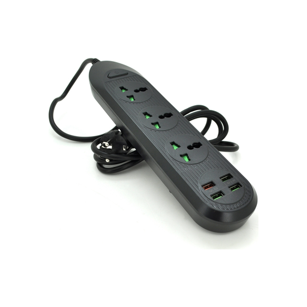 Мережевий фільтр живлення Voltronic TВ-Т16, 4 роз, 3*USB Black (ТВ-Т16-Black) - зображення 1