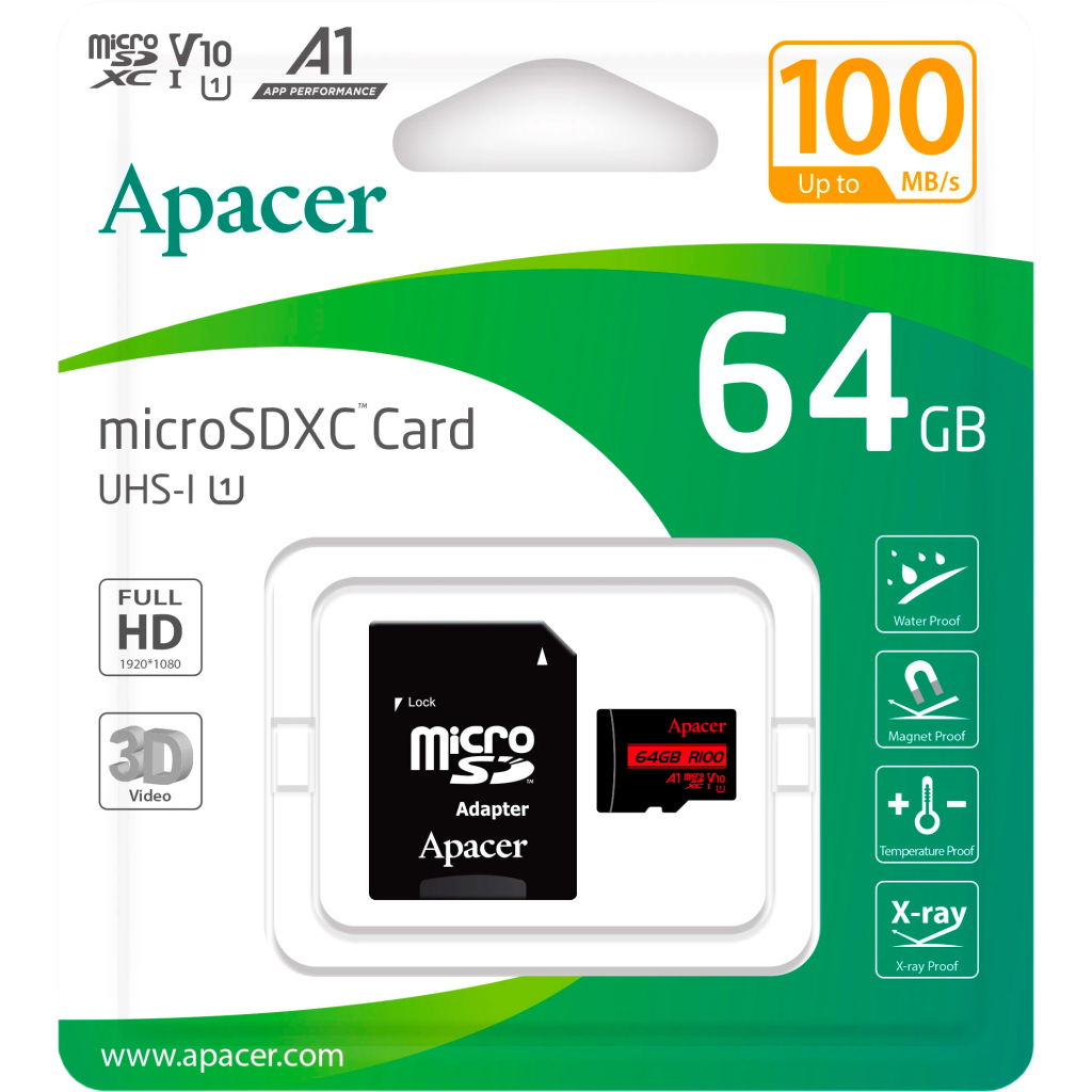 Карта пам'яті Apacer 64GB microSD class 10 UHS-I V10 A1 (AP64GMCSX10UB-R) - зображення 2